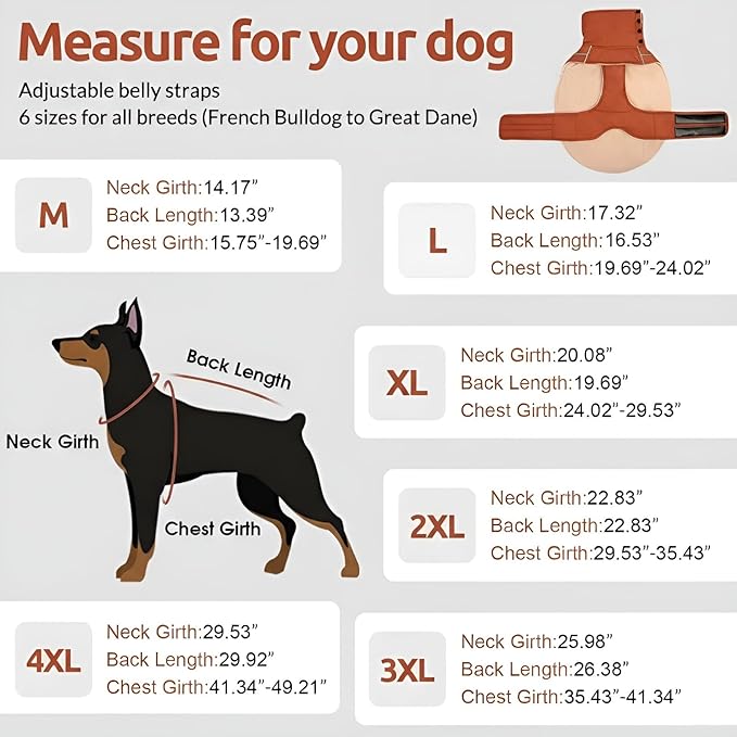 ASENKU Warm Dog Coat, Waterproof Dog Jackets for Large Dogs with Reflective Fleece Vest Turtleneck with Button, Windproof Cold Weather Coats for Small Medium Large Dogs, Red Brown, L