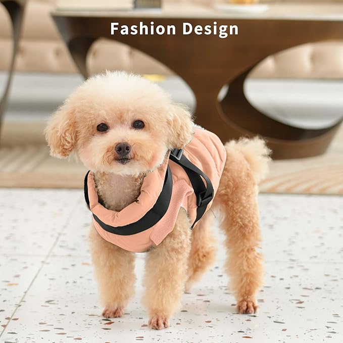 Dog Jacket with Harness,Fleece Lined Warm Puppy Coat for Winter,Soft Windproof Small Dog Vest,LightOrange M