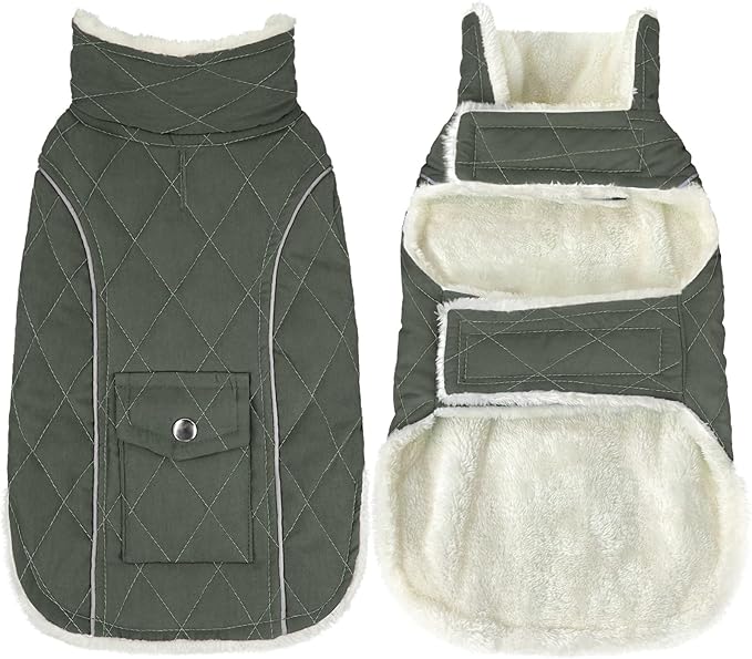 Malier Dog Winter Coat, Windproof Dog Cold Weather Coats with Real Pocket, Winter Extra Warm Pet Coat Fleece Jacket Reflective Clothes for Small Medium Large Dogs and Puppy (Green, XXX-Large)