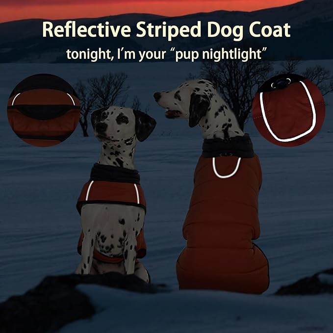 MIGOHI Lightweight Dog Coat, Windproof Dog Jacket, Puffer Jacket for Large Dogs, Padded Vest with Reflective Strips, Warm Snow Vest in Cold Weather, Easy On Hook & Loop Belly, Caramel, 2XL