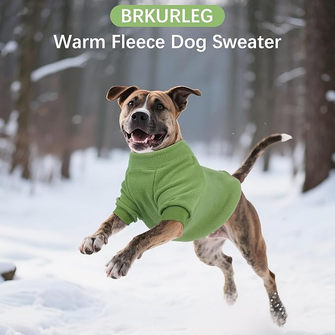 BRKURLEG Dog Sweater Dogs Warm Soft Fleece Sweaters, Turtleneck Sweatshirt for Small Medium Large Dogs, Dog Winter Coat, French Bulldog Pullover Jacket with Sleeve, Cold Weather Coat (Green, XL)
