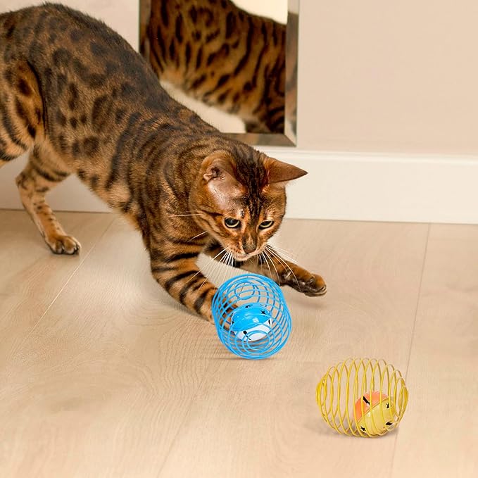 Jecery 5 Pcs Halloween Cat Spring Balls Toys Stretchable Rolling Balls Colorful Playful Coils Interactive Spring Action Toy Caged Rats for Kitten Cat Pet Supplies(Bell,Multicolor,5 Pcs)