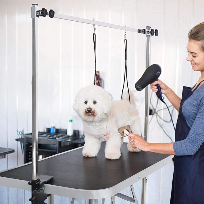 46" Dog Grooming Table Foldable Pet Grooming Tables with Adjustable Arm Noose Storage Mesh Tray Maximum Capacity Up to 330lbs Black