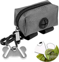Dog Waste Bag Dispenser Pet Poop Bags Holder for Doggie Waste Bags Dispensers Soft Fabric Zipper Small Doggy Puppy Pouch for Leash Accessory Attachment with Carrier,Grey