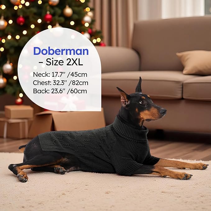 ASENKU XXL Dog Sweaters for Large Dogs Girls Boys, Doberman Sweater for Female Male, Winter Turtleneck Long Sleeve Pet Christmas Sweater for Pitbull Golden Labrador (Grey, 2XL)