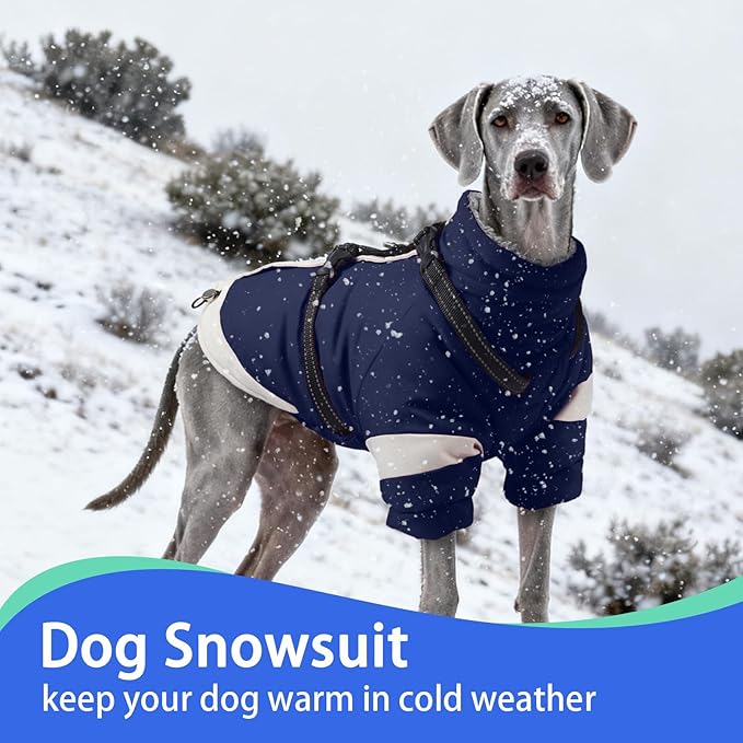 MIGOHI Dog Coat with Harness Built in, 2-in-1 Windproof Dog Winter Jacket, Thermal Reflective Snowsuit with Turtleneck, Back Zipper Fleece Coat for Small Dogs, Chihuahua, Navyblue, XS
