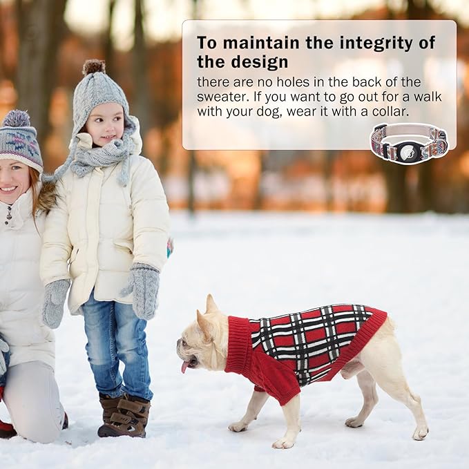 SCENEREAL Turtleneck Dog Sweater for Small Medium Large Dogs Girls Boys, Christmas Plaid Pullover Puppy Sweatershirt, Dogs Cold Weather Outfit Clothes, Ideal Gift for Pet in New Year, Red Plaid M
