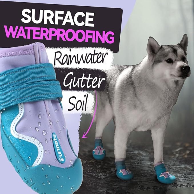 Dog Shoes for Large Small Medium Dogs,Dog Booties for Indoor Hardfloors Anti-Slip,Reflective Strip Waterproof Dog Boots & Paw Protectors for Outdoor Walking Hot Pavement,Winter Snow (Purple-1)
