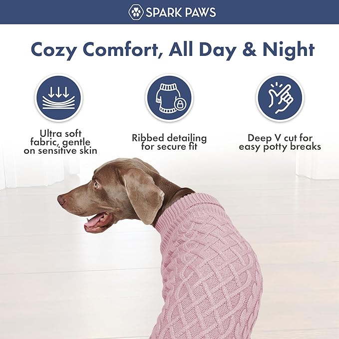 Spark Paws Knit Dog Sweater – Ultra Soft Warm Winter Dog Sweater for Small, Medium & Large Dogs – Stretch Fit Pet Sweater for French Bulldog, Pitbull, Girl & Boy Dogs Jacket, (Pink Cableknit, 4XL)