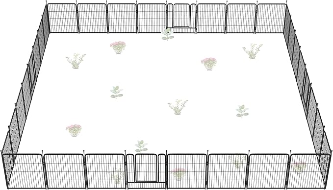 FXW Garden Fence Outdoor for The Yard – 32in(H) x 72.9ft(L) Heavy Duty Metal Animal Barrier for Dog and Rabbit, Decorative Dog Fence, 32 Panels, Black