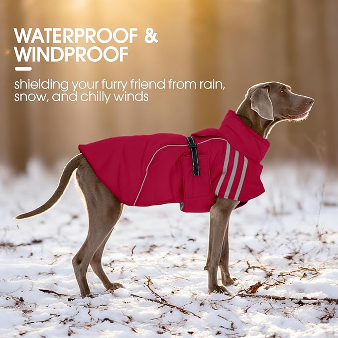 FUAMEY Dog Cold Weather Coats,Dog Winter Jackets for Large Dogs Warm Dogs Coat with Reflective Strips Waterproof Pet Snowsuit Thick Paded Pets Vest for Labrador Golden Retriever Wine Red XL