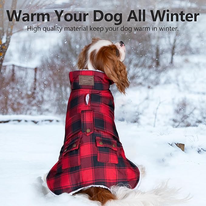 KYEESE Dog Coat Waterproof Dogs Jacket with Fleece Lined Soft Pet Sweater for Cold Weather Windproof Dog Coats for Small Dogs Thick Cat Clothes with Pocket Warm Pet Winter Puffer Coat with Leash Hole