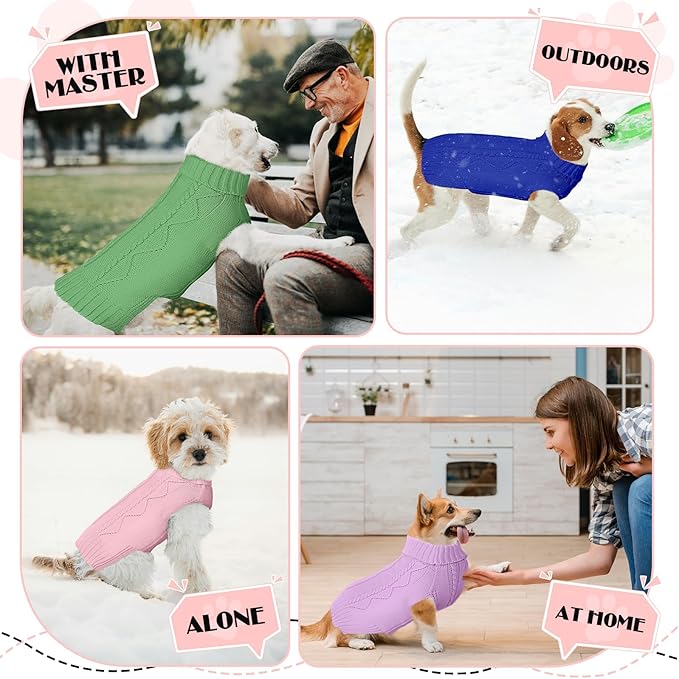 Dog Sweaters for Small Medium Large Dogs Girl, Soft Warm Turtleneck Pup Dogs Shirt, Double Knitting Collar for Outdoor Playing, Warm Dog Clothes (M,Purple)