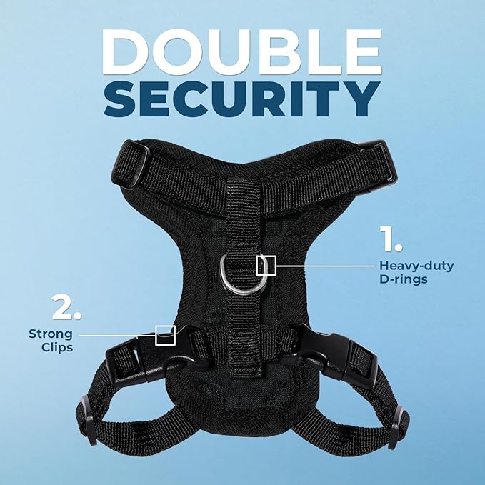 Voyager Step-in Lock Adjustable Cat Harness w. Cat Leash Combo Set with Neoprene Handle 5ft - Supports Small, Medium and Large Breed Cats by Best Pet Supplies - Black, XXS