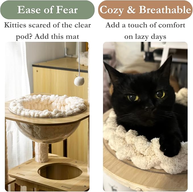 Cat Knitted Bed Mat, Extra-Soft Washable Warm Round Pads Cushions for Indoor Kittens, Cat Trees Towers, Perfect for Kneading and Sleeping (Blue-Grey,Small)