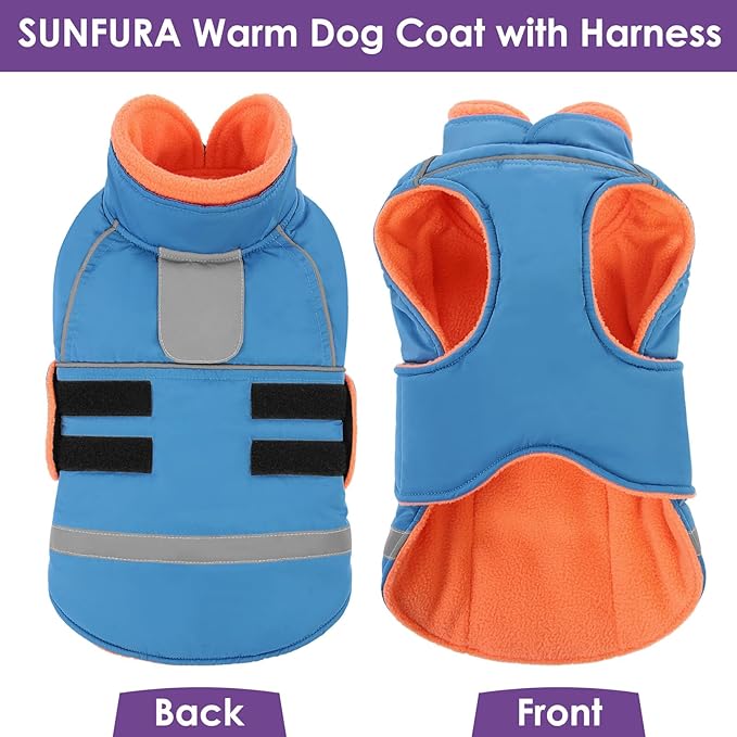 SUNFURA Dog Coat, XXL Dog Winter Jacket, Warm Snow Jacket for Extra Large Dogs, Thick Fleece Sweater Coats for Weimaraner, Labrador, Golden Retriever, Turquoise XX-Large