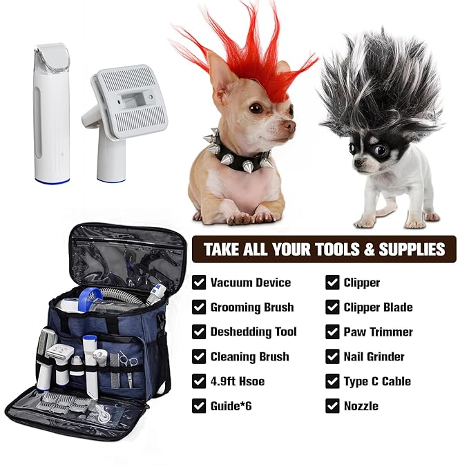 Dog Grooming Vacuum & Dog Grooming Kit, Dog Vacuum for Shedding Grooming with 2 L Capacity, Max 11 Kpa Dog Hair Vacuum with 15 Pet Grooming Tools & Bag, Pet Grooming Vacuum for Dogs/Cats/Home
