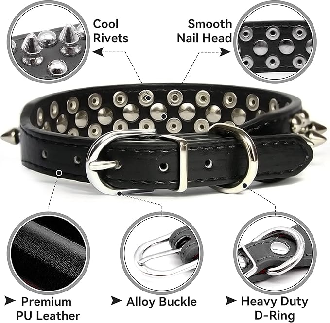 Spiked Dog Collar Soft Pu Leather Mushrooms Rivet Spike Studded Puppy Adjustable Pet Collars for Small Breeds (XS, Brown)
