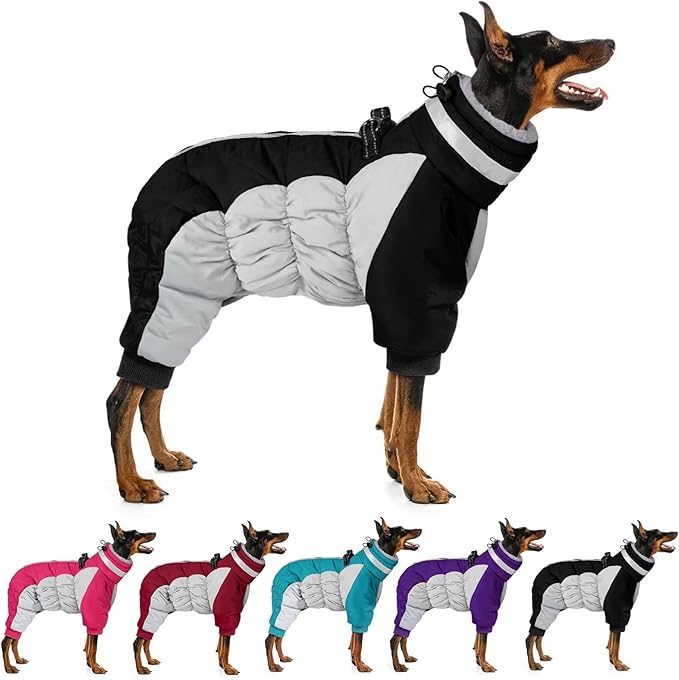 MIGOHI Full Body Dog Coat - Warm Reflective Small Dog Winter Coat with Harness, Turtleneck Fleece Jacket for Dogs,Four-Leg Windproof Puffer Jackets Snowsuit with Zipper for Small Medium Large Dogs,XS