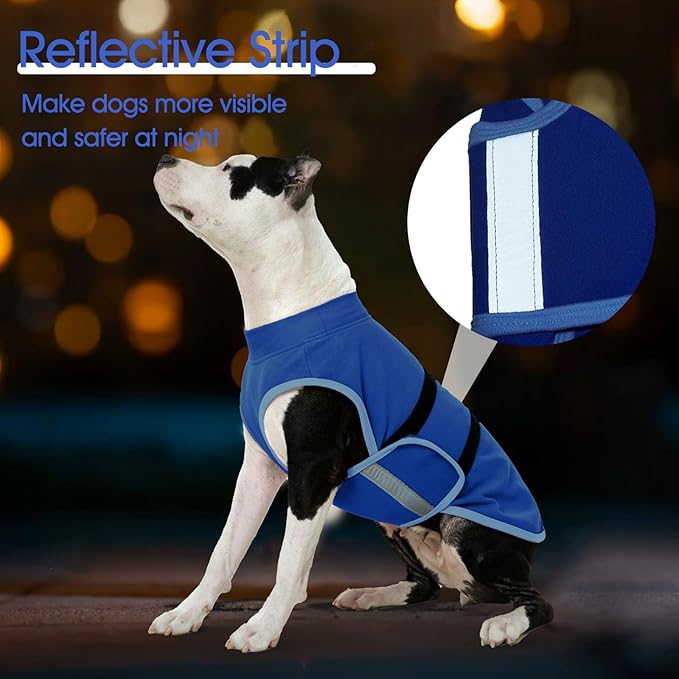 IDOMIK Warm Fleece Dog Sweater for Large Dogs,Soft Winter Dog Fleece Jacket Coat for Fall Cold Weather,Adjustable Fleeced Vest with Reflective Strips,Pullover Pet Sweatshirt for Girl Boy Dogs,Blue,L