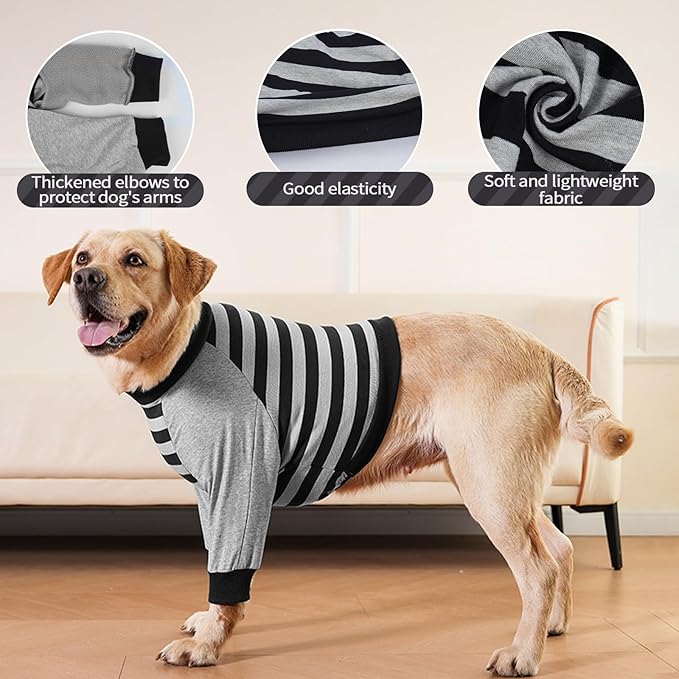 FUAMEY Dog Recovery Sleeve with Elbow Protector,Dogs Shirt Stop Licking Joints,Pet Long Sleeve Suit Protecting Dog's Front Leg Arm Wounds Cover Skin Conditions Black Stripes M
