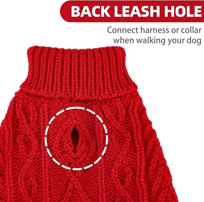 PUPTECK Dog Sweater, Turtleneck Warm Knitted Pullover Coat, Thick Cable Knitwear Clothes in Winter, Pet Apparel Outfits for Small Medium Dogs, for Cold Weather Indoor & Outdoor, Red S
