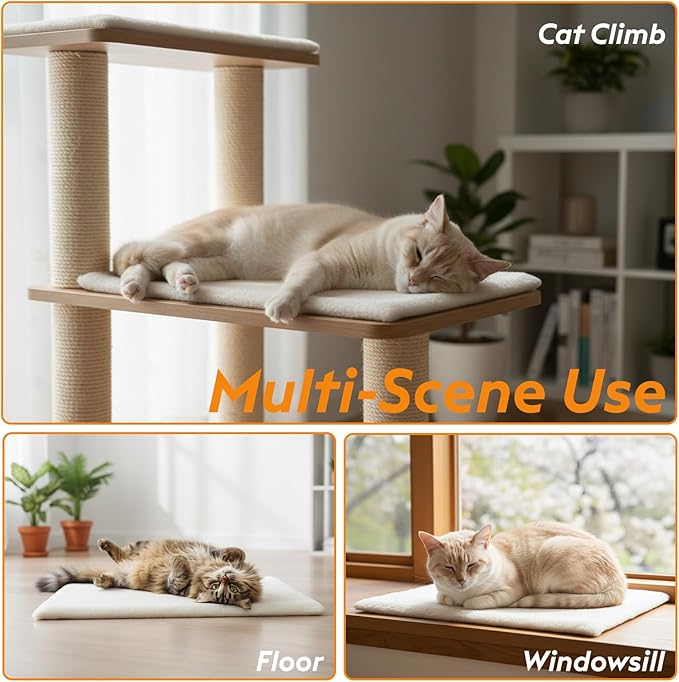 Self Warming Cat Bed, Heating Cat Pad, Extra Soft Flannel Surface, Removable ＆ Washable, Thick Thermal Mat with Non-Slip Bottom (Ivory, 29" X 19")