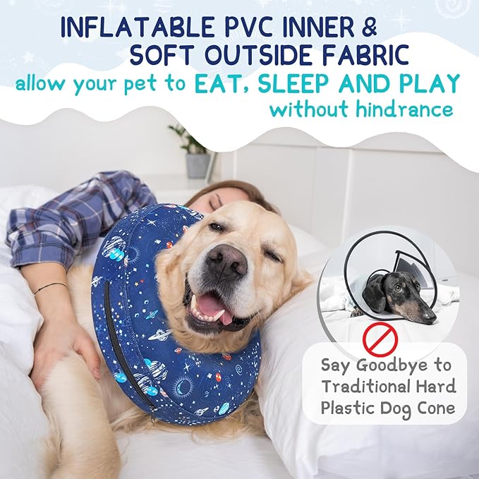 Supet Inflatable Dog Cone Collar Alternative After Surgery, Dog Neck Donut Collar Recovery E Collar for Neuter, Soft Pet Cone for Small Medium Large Dogs