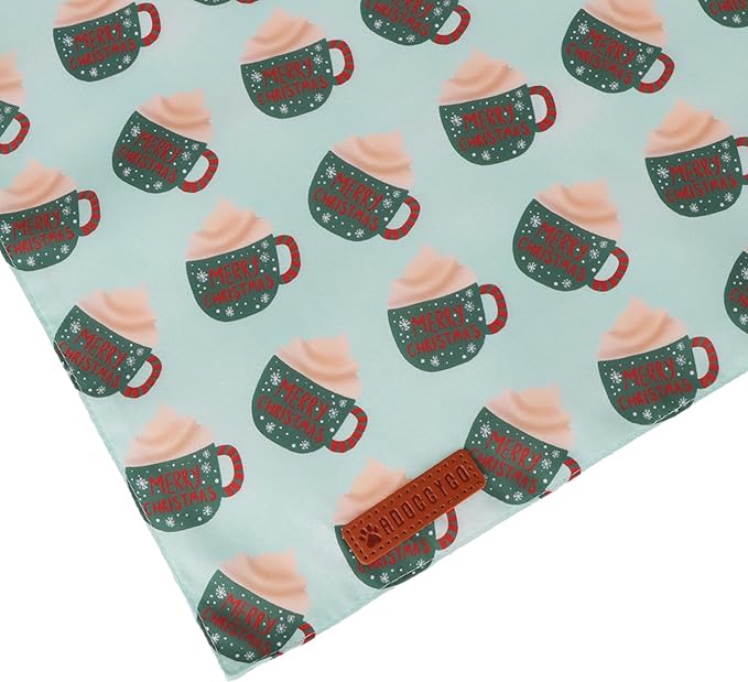 ADOGGYGO Green Christmas Dog Bandana, Snowman Reindeer Mug Puppy Scarf, Adjustable Fit Merry Christmas Bandanas for Small Dogs (Small)