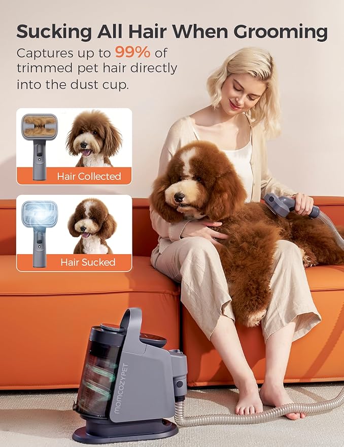 Dog Grooming Kit, FurEase Dog Grooming Vacuum with Dog Clippers for Grooming, 13000Pa Powerful Dog Vacuum for Shedding Grooming with 5 Pet Grooming Tools (Iron Gray, 2.5 Liter Canister)