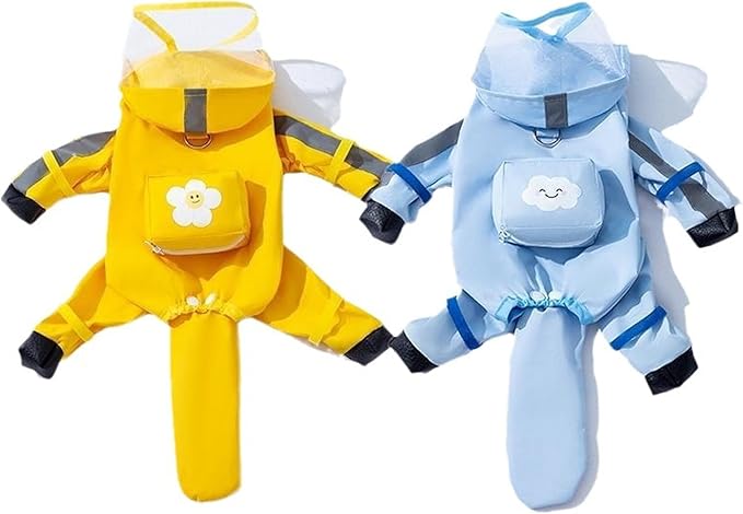 Small Dog Raincoat with Legs, Ideal for Teddy Bears, Waterproof Full Coverage with Mini Backpack, Reflective Hoodie and Detachable Tail (Yellow, X-Small(Suggest Weight 1.3-3.3lb))