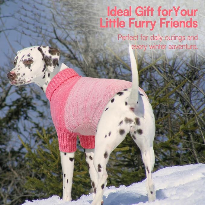 Queenmore Small Dog Sweater, Knitted Pullover Puppy Sweater,Cold Winter Pet Sweaters for Dog Girls Boys, Soft Turtleneck Knit Sweater with Leash Hole,Long Sleeves Christmas DogSweater(Pink,XS)