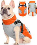 FUAMEY Dog Winter Jackets for Small Dogs,Dog Coat with Harness Built in,Waterproof Dogs Snowsuits Warm Pet Jacket Zip Up Fleece Cold Weather Coats Reflective Puppy Vest with Pocket Orange S