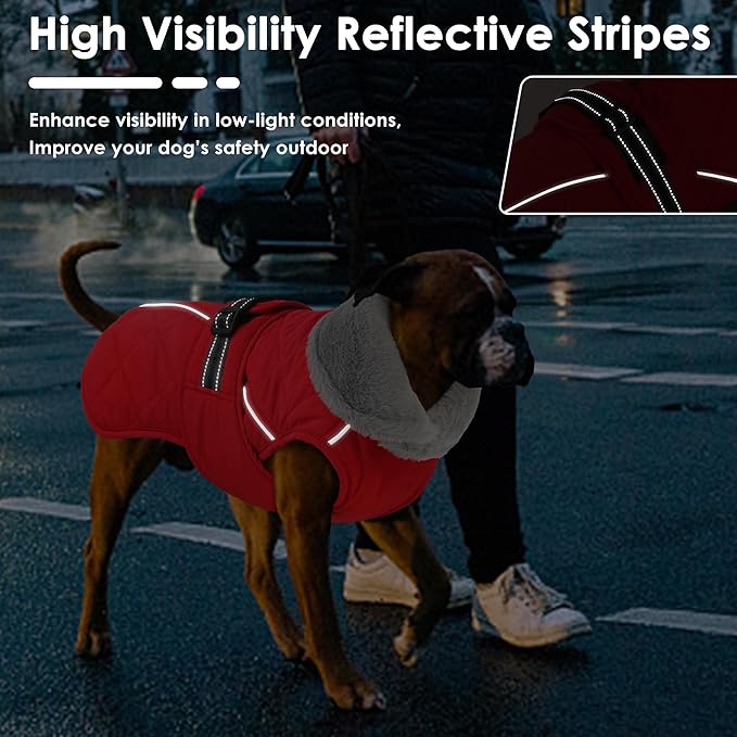 Dog Coat, Waterproof Dog Winter Jacket with Adjustable Buckle, Reflective Turtleneck Pet Snow Vest Warm Fleece Sweater for Small Medium Large Dogs - Red, 3XL