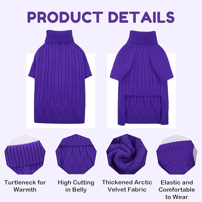 XXL Dog Sweaters for Extra Large Dogs, Warm Winter Fall Dog Sweaters for Dog Girls Boys, Turtleneck Dog Knitwear,Doggie Christmas Sweater,Pet Sweatshirt Clothes Outfit Knit Labrador(Purple XXL)