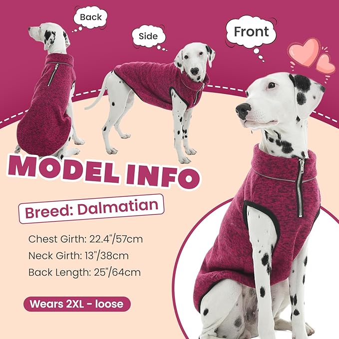 ROZKITCH M Dog Sweater, Knit Jacket with Fleece Lining, Pet Coats for Small Dogs with Zipper Opening for Harness, Fleece Jumpsuit with Adjustable Neck Reflective Pet Jacket Rosered M