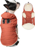 Fleece Lining Dog Hoodie with Harness Built in,Extra Warm Large Dog Jacket in Winter Doggie Coats with Drawstring Hooded,Orange XXL