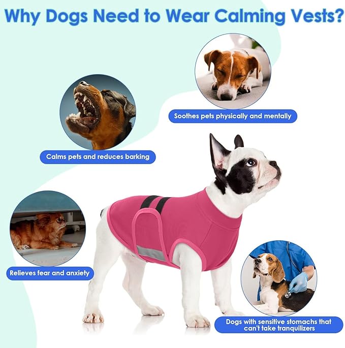 MIGOHI Dog Anxiety Relief Coat,Comfort Anxiety Vest for Dogs,Adjustable Anxiety Calming Wrap for Fireworks,Thunderstorms,Travel, Separation, Dog Anxiety Jacket for Small Dogs,L,Rosered