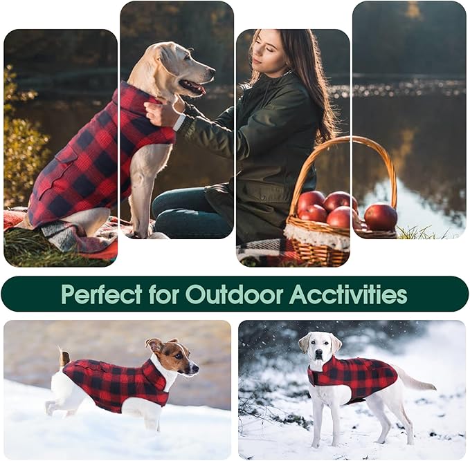 Kuoser Dog Winter Coat, Reversible Dog Jacket, Warm Doggie Coat British Style Puppy Cold Weather Vest, Windproof Pet Clothes Vest for Small Dogs, Red S