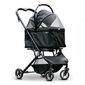 4 Wheels Pet Stroller, Dog Stroller for Small/Medium Dogs and Cats up to 33 lbs, One-Click Fold & Draggable, Removable Carrier, Zipperless Entry, Mesh Windows, Black