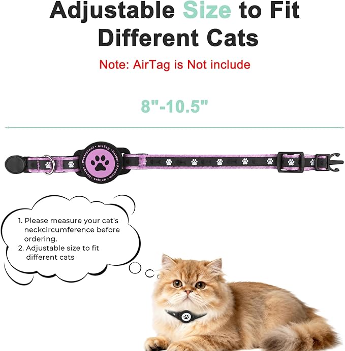 Airtag Cat Collar Breakaway, Reflective Cat Collar with AirTag Holder and Bell, Compatible with Apple Air Tag, Comfortable Padding, Adjustable, Durable (Purple, XS)