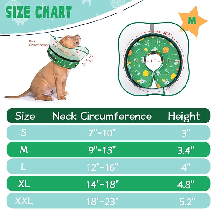 Elevated Inflatable Dog Cone Collar to Stop Licking, Doggie Donut Collar After Surgery, Soft Dog Cone Alternative for Small Medium Large Dogs