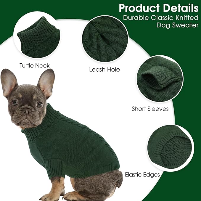 Dog Sweaters for Large Dogs Classic Turtleneck Dog Christmas Sweater Thick Warm Pullover Male Puppy Pet Stretch Knitwear Fall Winter Clothes with Leash Hole(Green, XL)