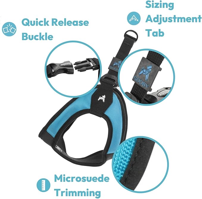 Gooby Escape Free Easy Fit Harness - Blue, Medium - No Pull Step-in Patented Small Dog Harness with Quick Release Buckle - Perfect On The Go No Pull Harness for Small Dogs or Medium Dog Harness