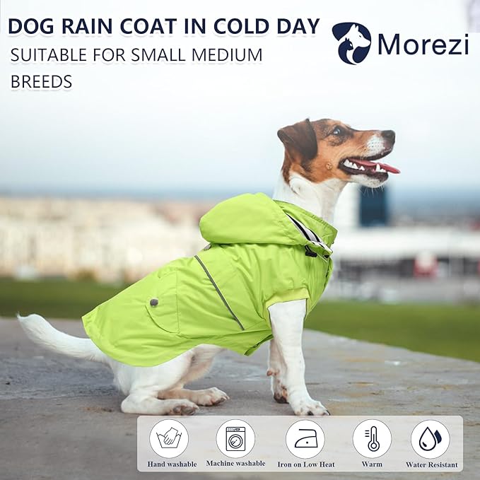 Dog Raincoat Waterproof Raincoats Dog rain Jacket Buttons Zipper Hood Drawstring Suitable for Small Medium Yorkie Terrier Schnauzer Poodle Border Collie Labrador 8lbs to 80lbs Green XS