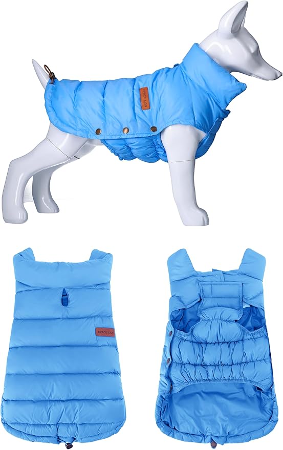 SPACE LION Dog Puffer Jacket, Down Winter Coat, Durable Outdoor Coat for Cold and Windy Conditions, Waterproof, Lightweight Jacket, Adjustable Fit for Small, Medium, Large Dogs(Alaskan Blue,20/XL)