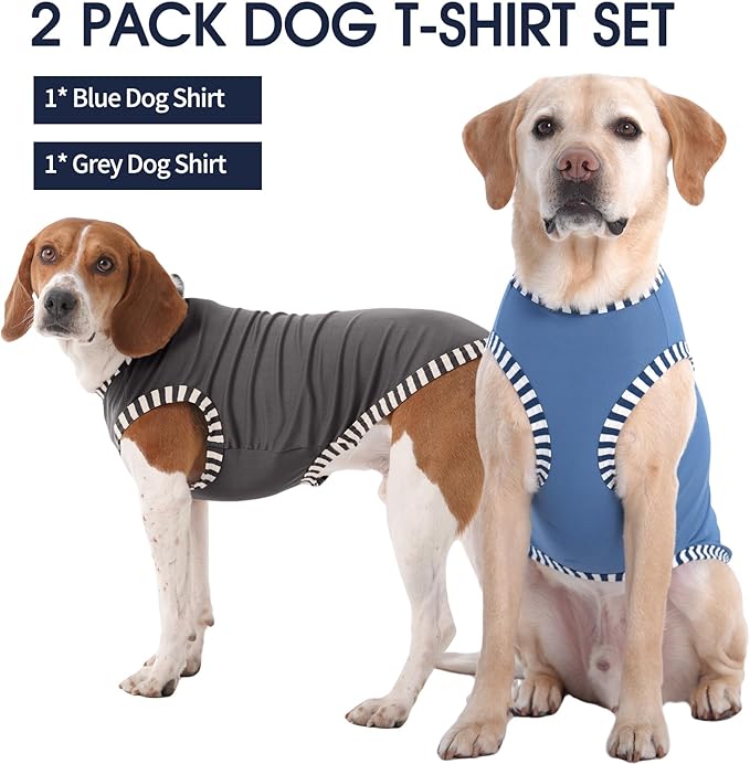 IECOii 2 Pack Dog T-Shirt for Small Dogs | Breathable Stretch Fit for Summer, UV Sun Protection for Chihuahua & Cats, Grey+Blue,M
