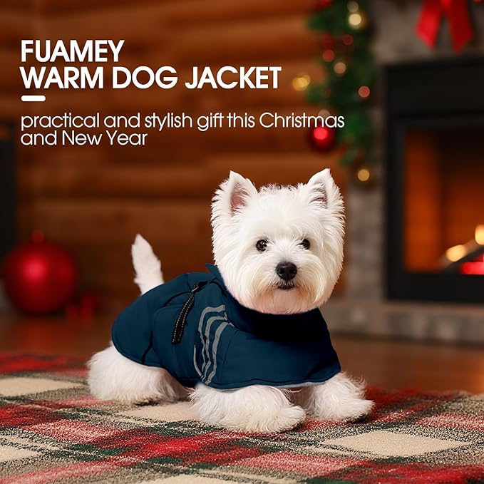 FUAMEY Dog Cold Weather Coats,Dog Winter Jackets for Medium Dogs Warm Dogs Coat with Reflective Strips Waterproof Pet Snowsuit Thick Paded Pets Vest for Boston Terrier French Bulldog Blue M