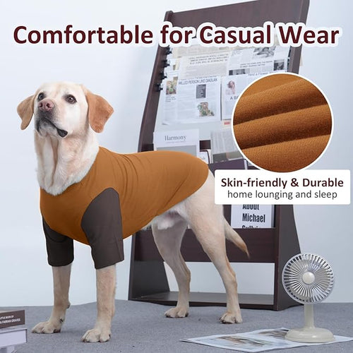 2 Pack Large Dog Shirts for Summer - Stretchy Breathable Cotton Dogs T-Shirt, Protect Skin Easy On and Off Clothes for French Bulldog, Pug, Daily Wear, Walk, Park, Travel, Beach Trips, Brown