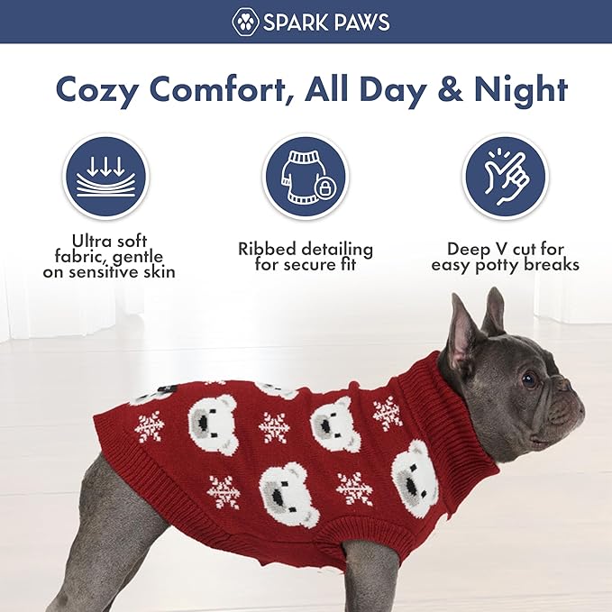 Spark Paws Christmas Dog Sweater – Ultra Soft Holiday Knit Sweater for Small, Medium & Large Dogs, Cute Pet Sweater for French Bulldogs & Big Dogs, Easy Potty V Cut Design Jacket - (Polar Bear, 3XL)